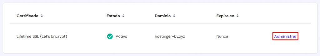 Administrar SSL en el hPanel