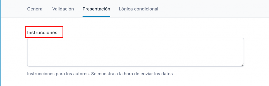 Campo de instrucciones