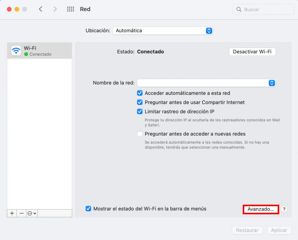 Configuración avanzada de Wi-Fi en macOS