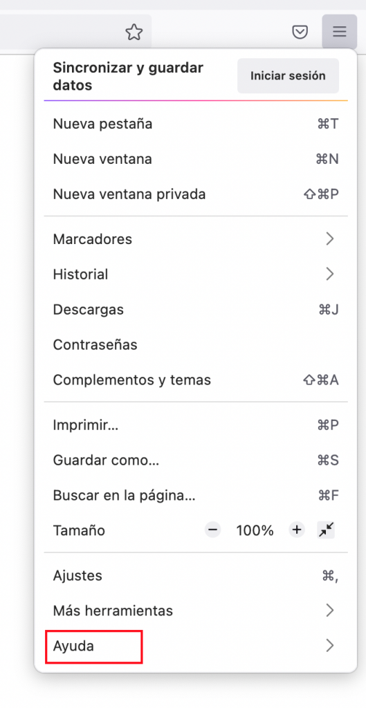 Menú de ayuda de Firefox