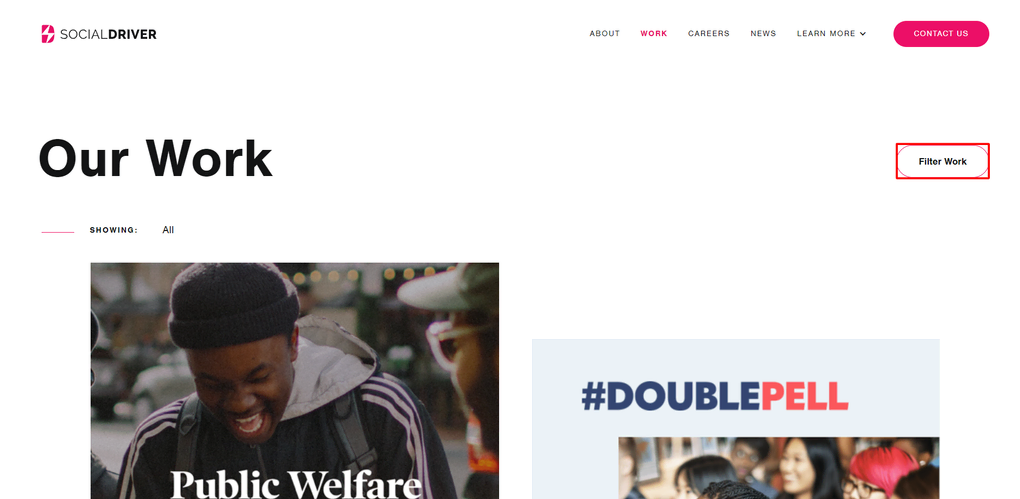 Filtro en la página de portfolio de Social Driver
