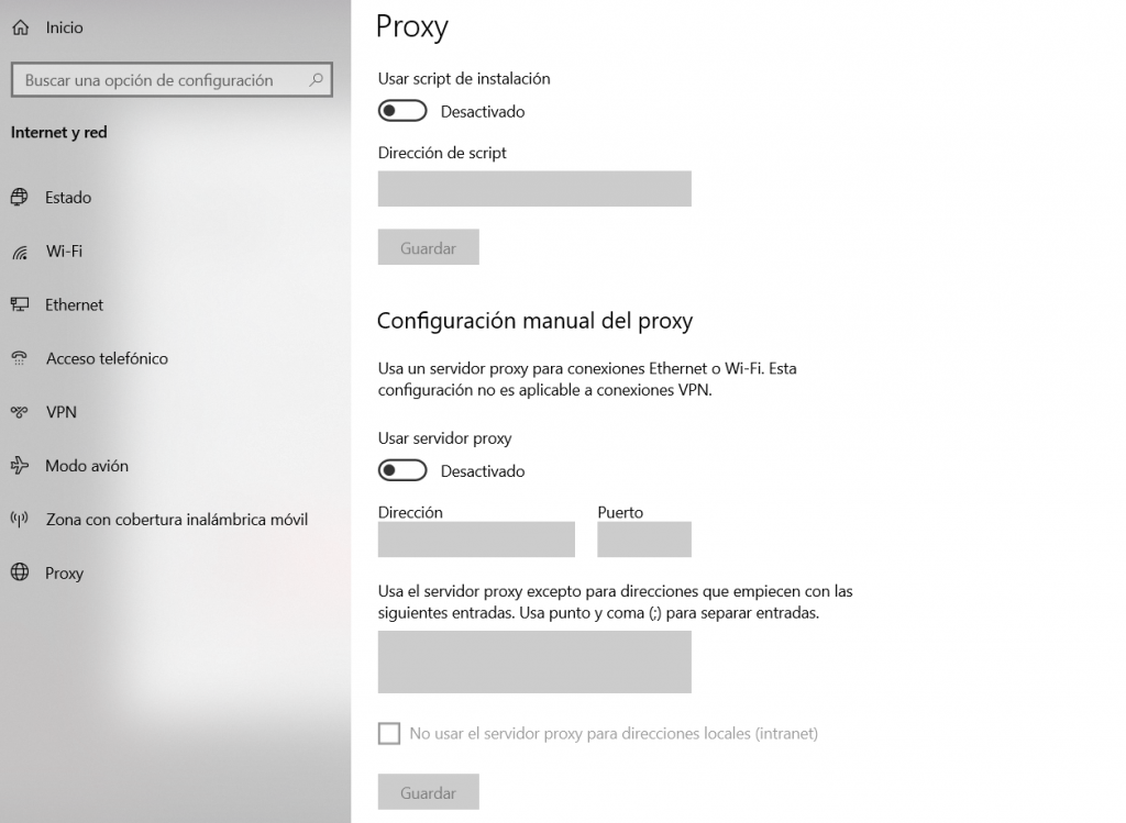 Configuraciones Proxy en Windows