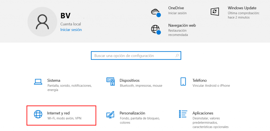 Internet y red en Windows