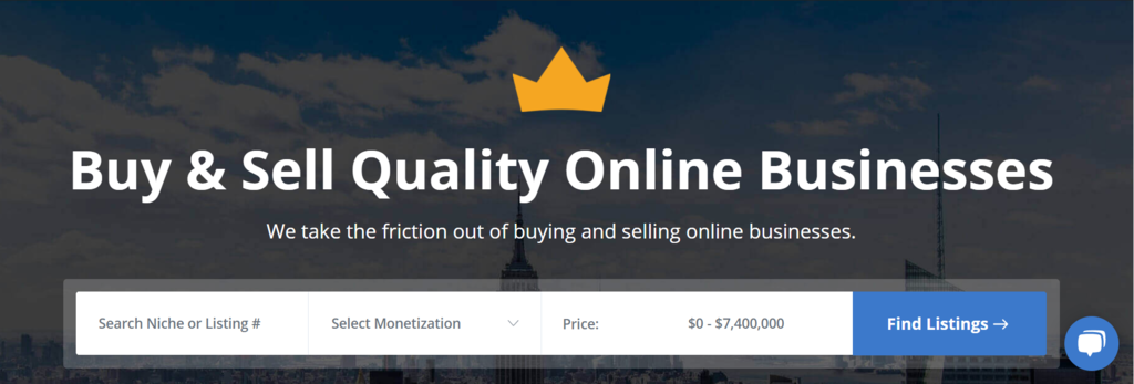 Página de inicio de Empire Flippers para vender sitios web