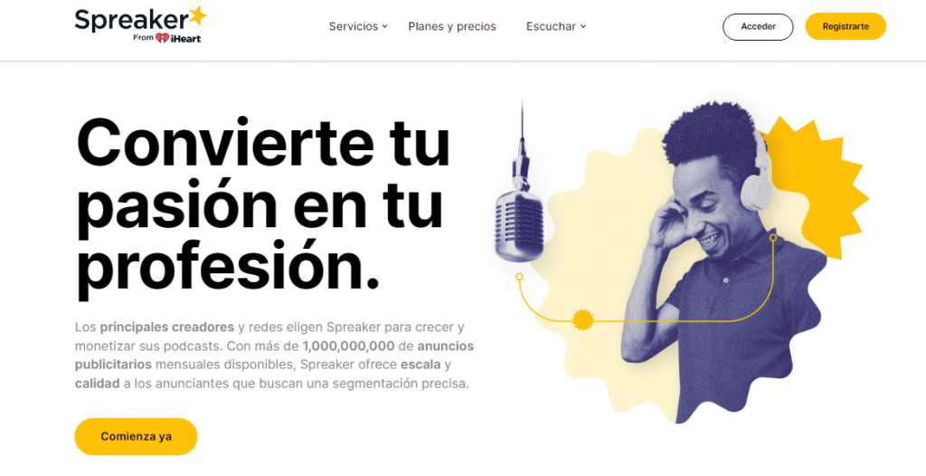 Página de inicio de Spreaker