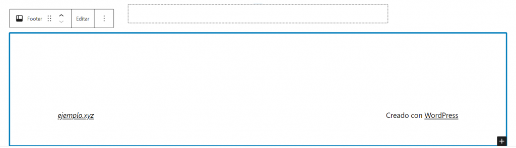 Sección del Footer en el editor de bloques
