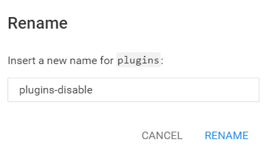 El proceso de cambiar el nombre de la carpeta de plugins de WordPress para desactivarlos