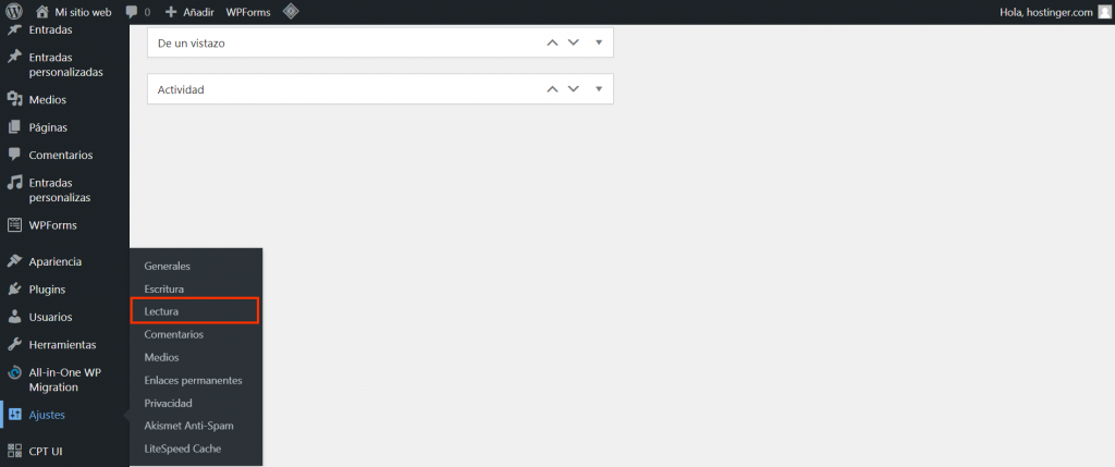 Sección de Lectura de WordPress