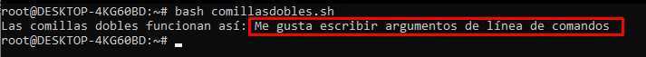 La terminal muestra el caso de uso de las comillas dobles. En ese caso, el usuario verá una salida estándar donde bash imprimirá el valor guardado en una variable dada.