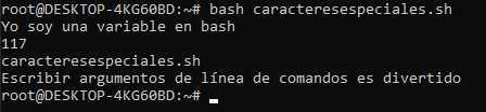 La terminal muestra el uso de algunos caracteres especiales en bash.
