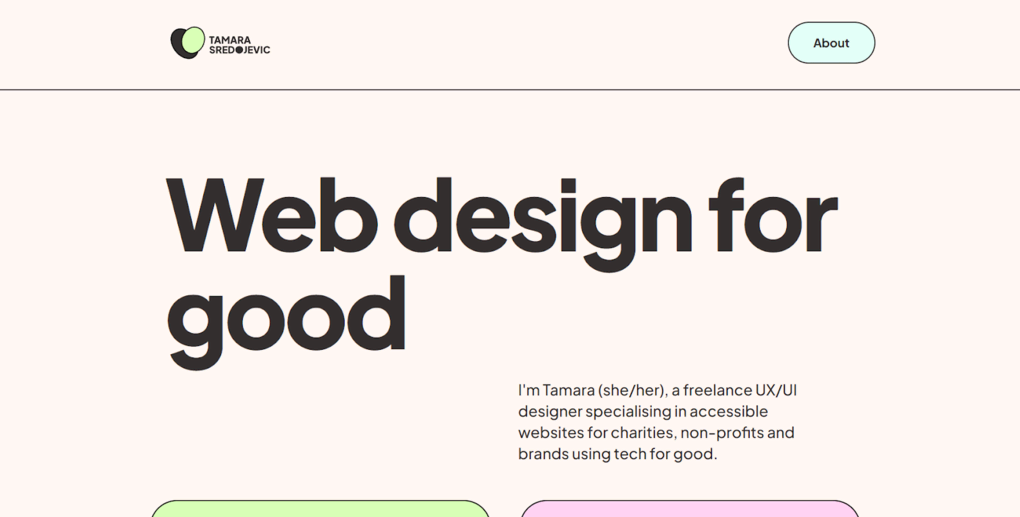 Ejemplo de portfolio, sitio web de Tamara Sredojevic
