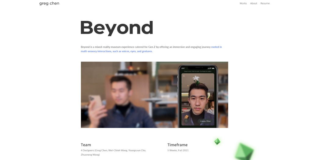 Página de un proyecto en el sitio de Greg Chen