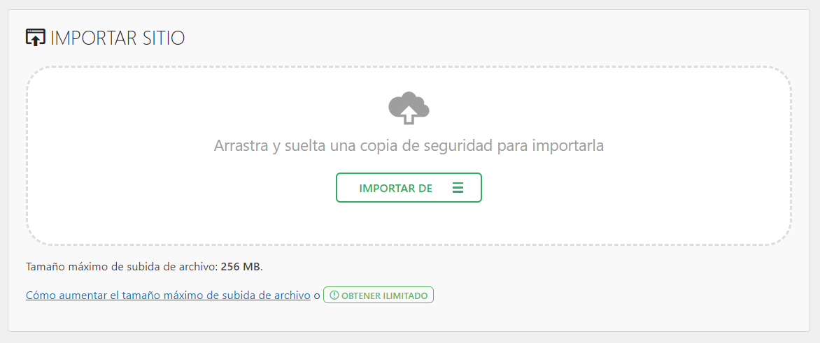 Plugin All in One WP Migration de WordPress