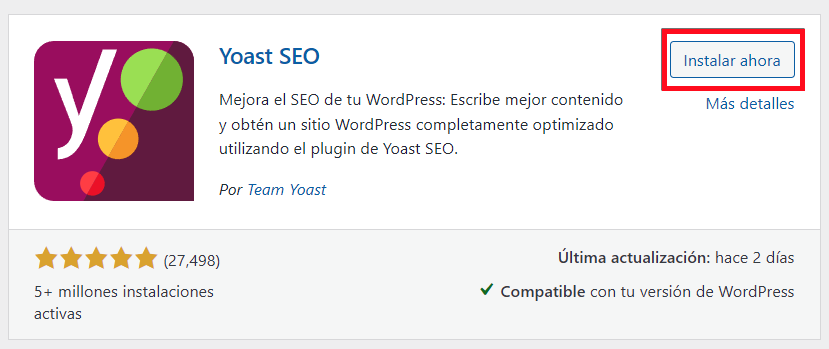 Plugin Yoast SEO en WP
