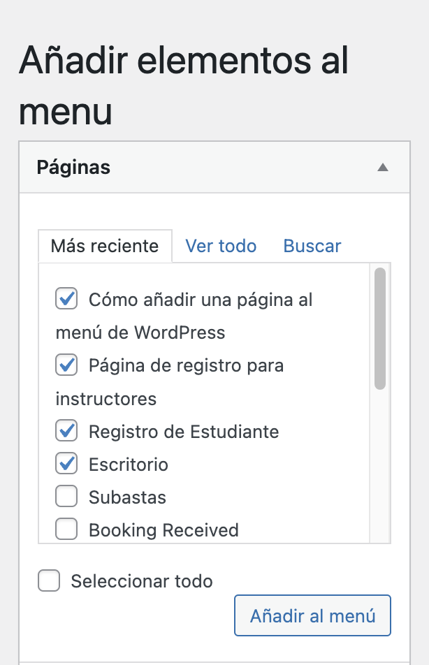 Añadir elementos al menú creado en WP