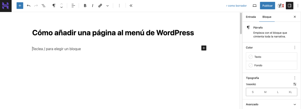 Crear página en WordPress