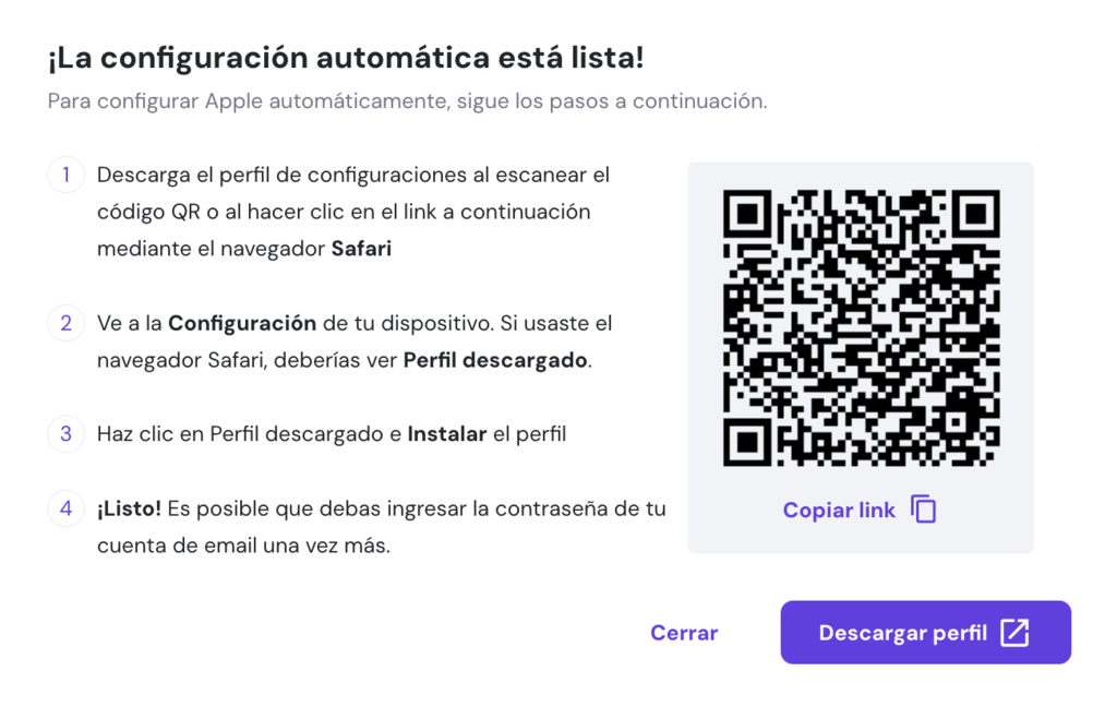 Código QR para configurar correo en iPhone