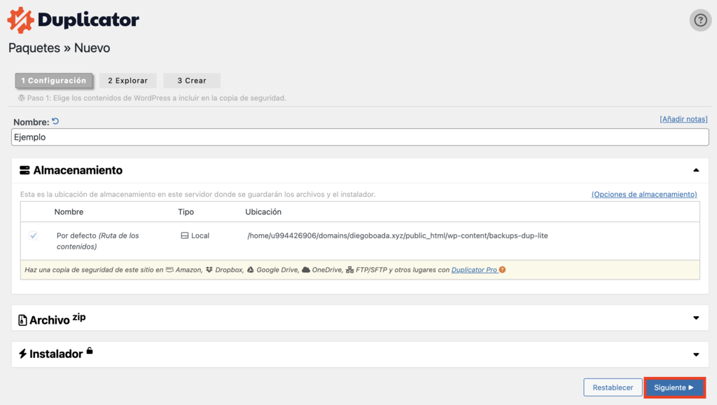Plugin Duplicator de WP