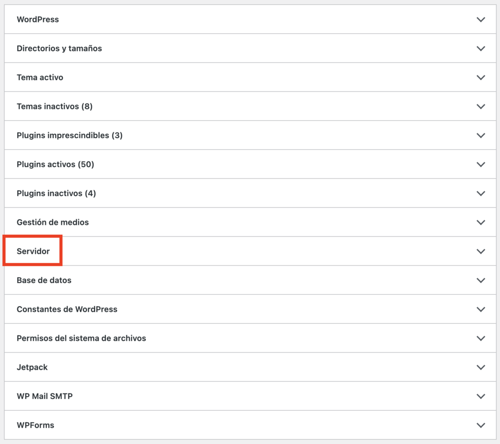 Opciones de salud del sitio de WordPress