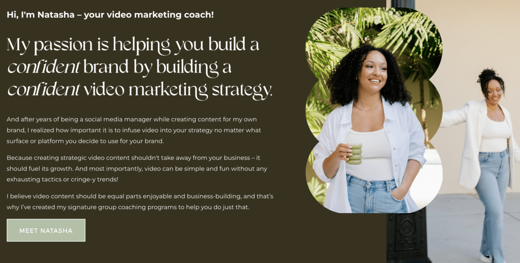 Página de inicio de Sol Studio, un pequeño negocio de manejo de redes sociales