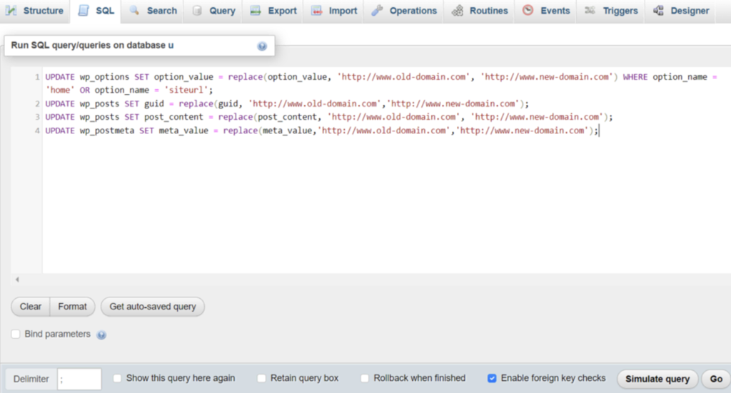 Actualización de dominio a través de phpMyAdmin