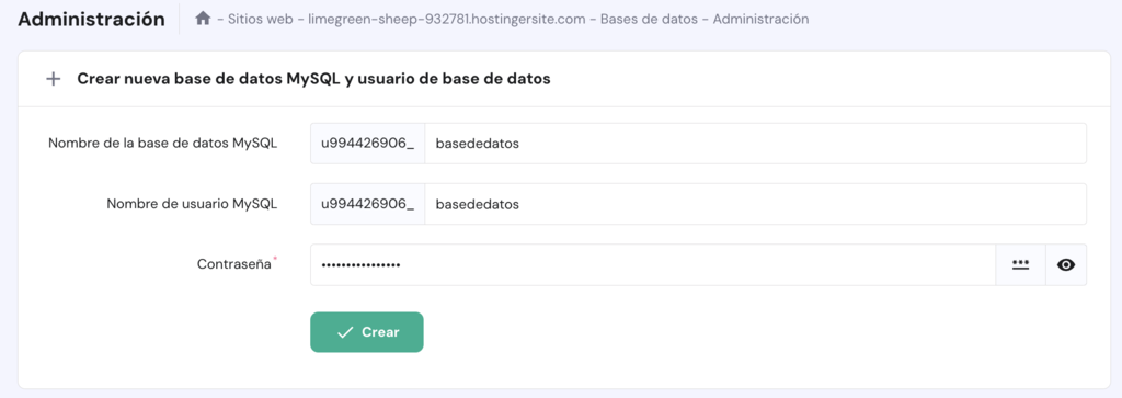 Administración de bases de datos de hPanel