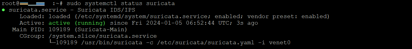 Terminal mostrando los estados de Suricata