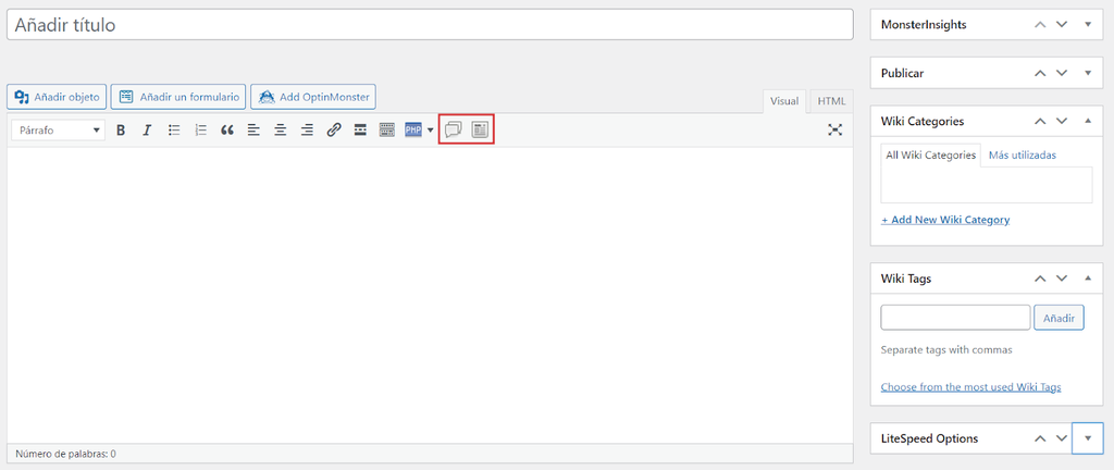 Sección para añadir wiki con Yada Wiki en WP