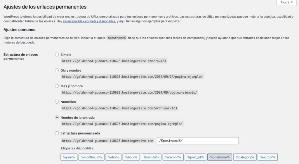 Ajustes de los enlaces permanentes de WP