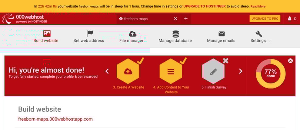 000webhost Free Web Hosting Control panel sleep notification