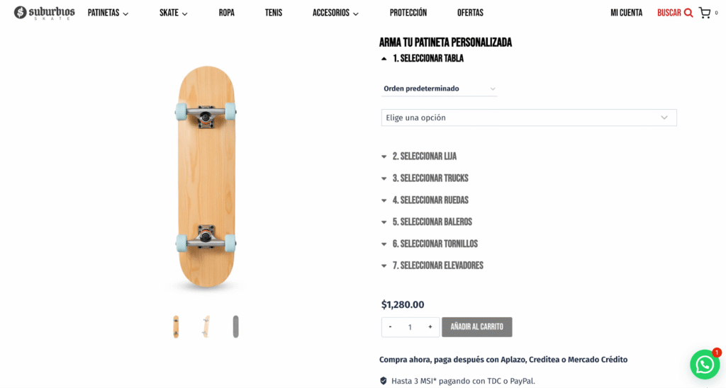 Main view of Suburbios's skate customized builder