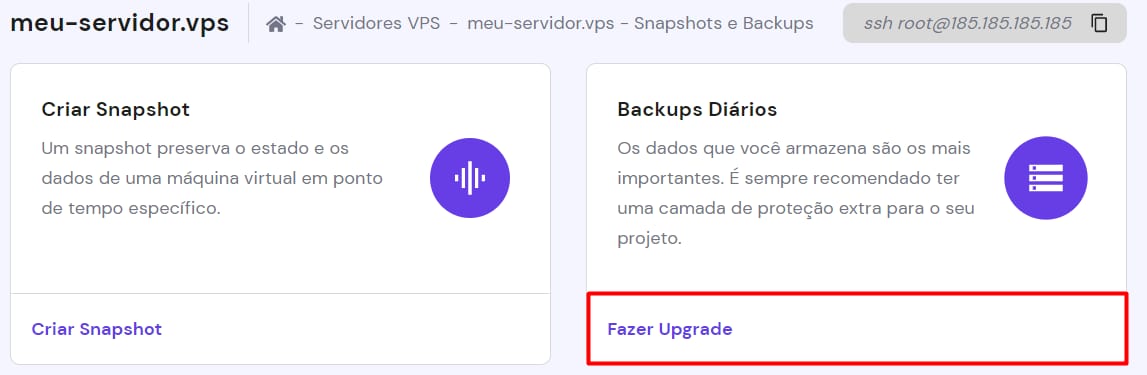 Atualização do recurso de backup
