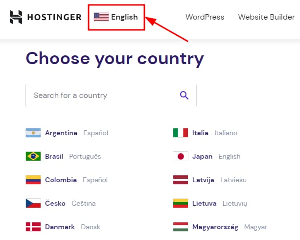 O seletor de marca Hostinger