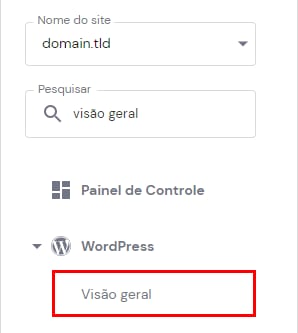 A opção Visão geral do WordPress no painel de hospedagem do site