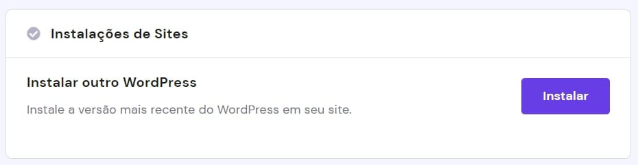 A seção Instalações do site no WordPress → Visão geral → Painel