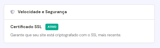 A seção Velocidade e Segurança no WordPress → Visão geral → Painel