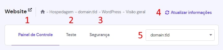 As opções na seção Visão geral do WordPress