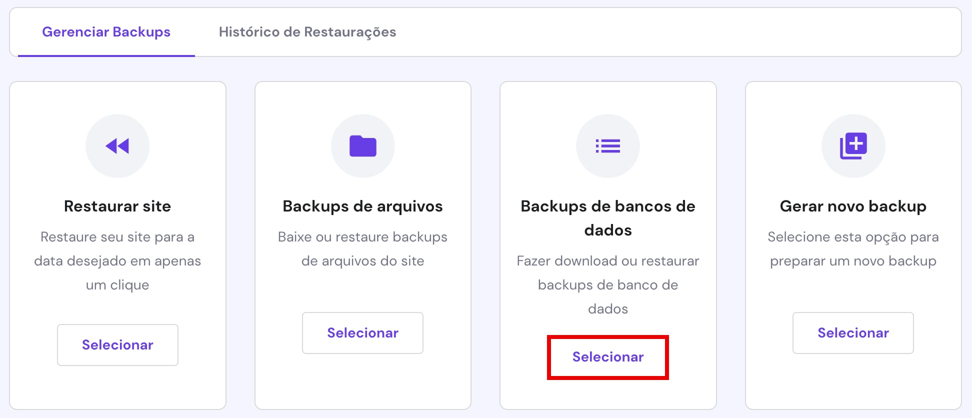 Restauração de um backup de um banco de dados