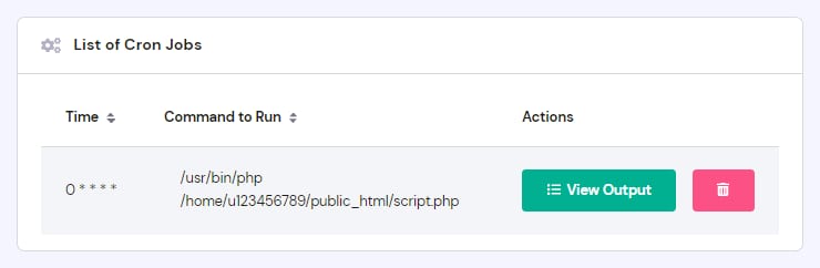 A Lista de Cron Jobs e suas opções