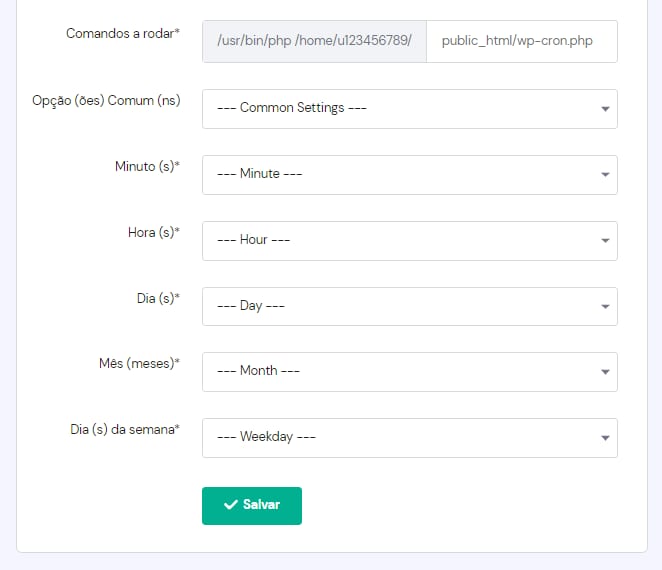 As opções de agendamento para tarefas cron