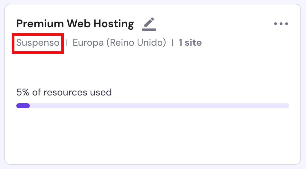 Um exemplo de uma conta de hospedagem suspensa