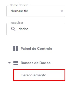 A barra lateral do hPanel mostrando para selecionar Gerenciamento do Banco de dados