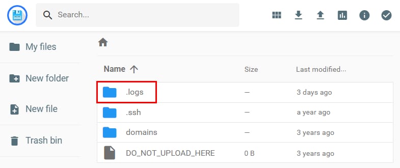 A pasta .logs no Gerenciador de Arquivos