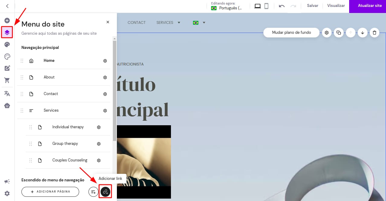 interface Criador de Sites da Hostinger