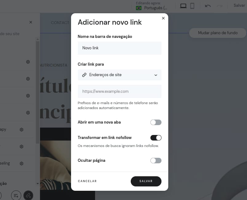 interface do Criador de Sites da Hostinger