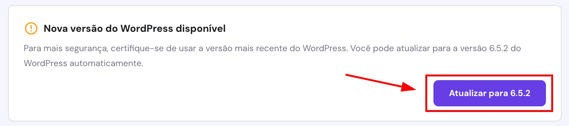Notificação de nova versão do WordPress e botão para atualizar
