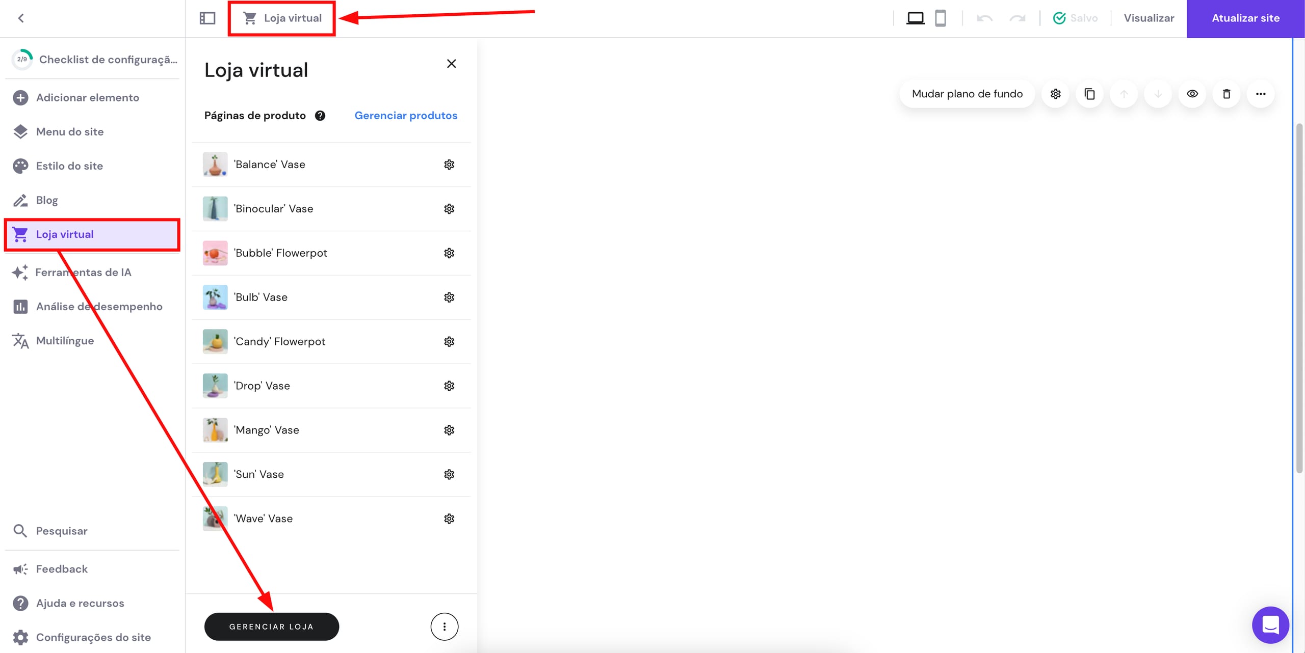 A maneira de acessar a área de gerenciamento da loja