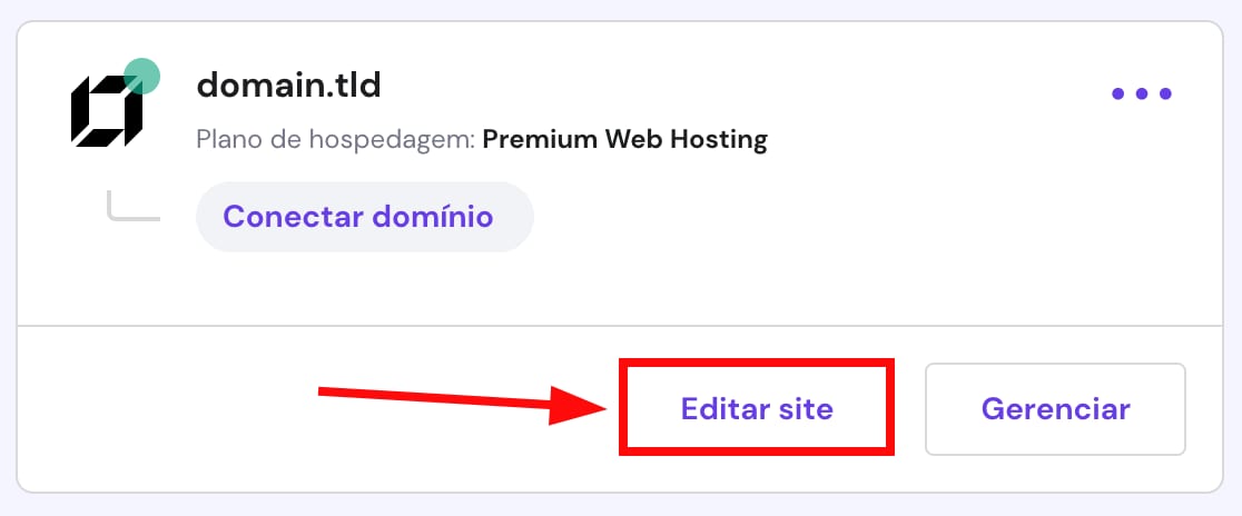 O botão para acessar o editor do site