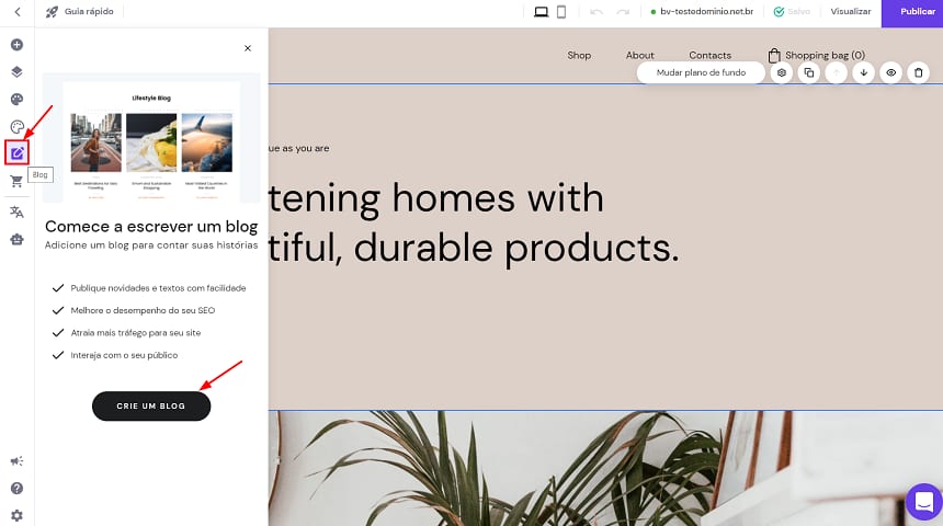 Interface Criador de Sites da Hostinger