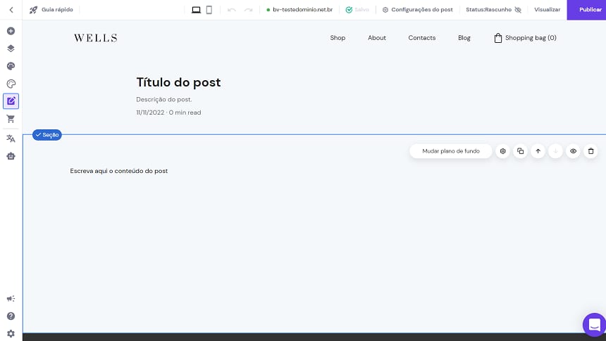 Interface do Criador de Sites da Hostinger